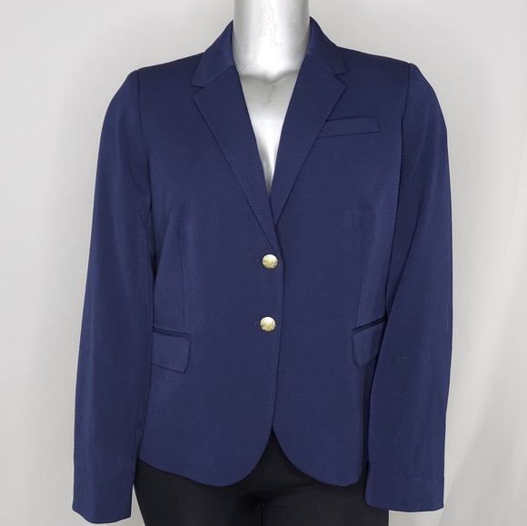 J. Crew 20 Schoolboy Blazer Jacket Two Button Collar VNeck Pocket Stretch Blue